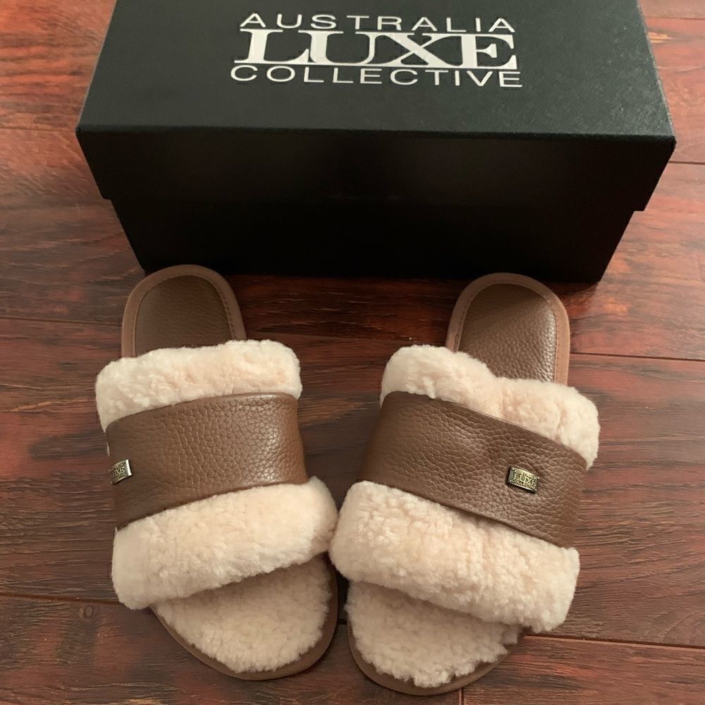 Australia luxe Collective Women’s shearling  slip-on leather slipper Sz 8, NWT